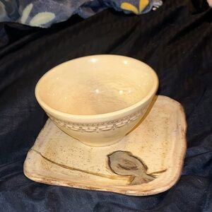 Etta B Vintage Cream Pottery Bowl and Plate Set